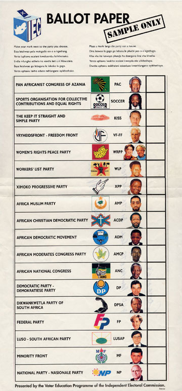 South Africa List PR ballot (1994)