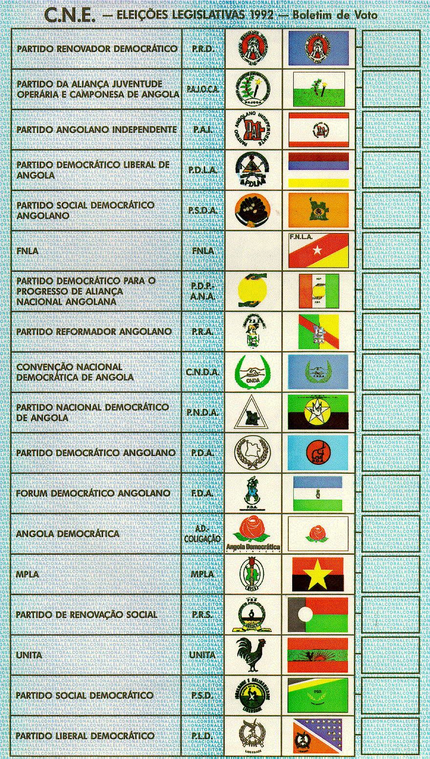 Angola: Ballot paper for Legislative elections (1992)