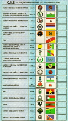 Angola: Ballot paper for Legislative elections (1992)