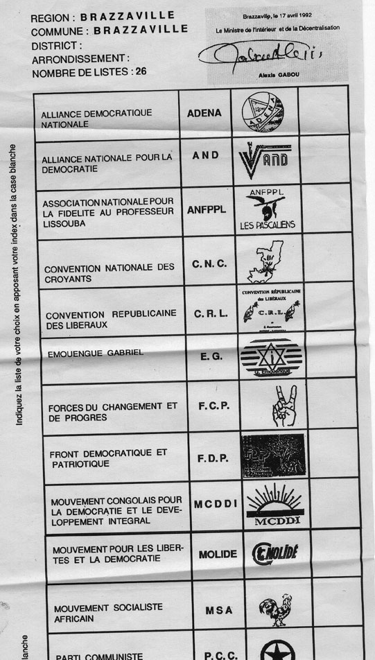 Congo Brazzaville - ballot paper 1992 