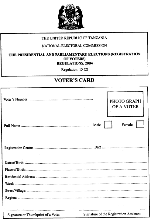 Tanzania: Voter Card