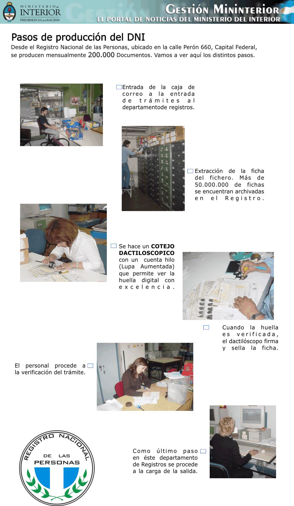 Argentina: Pasos para la producción del documento nacional de identidad (DNI).