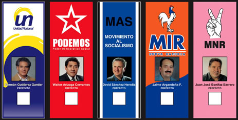 Bolivia: Papeleta electoral para la elección de prefectos (2005)