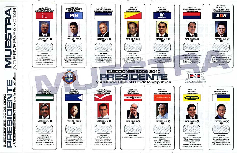 Costa Rica: Papeleta electoral presidencial (2006)