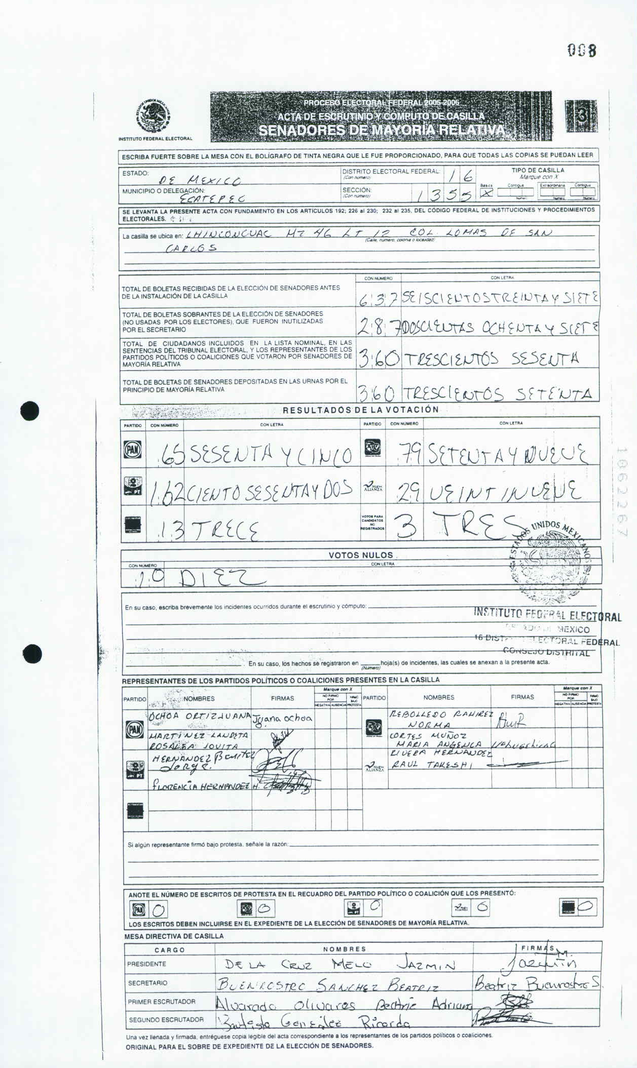 México: Acta de senadores (2006).