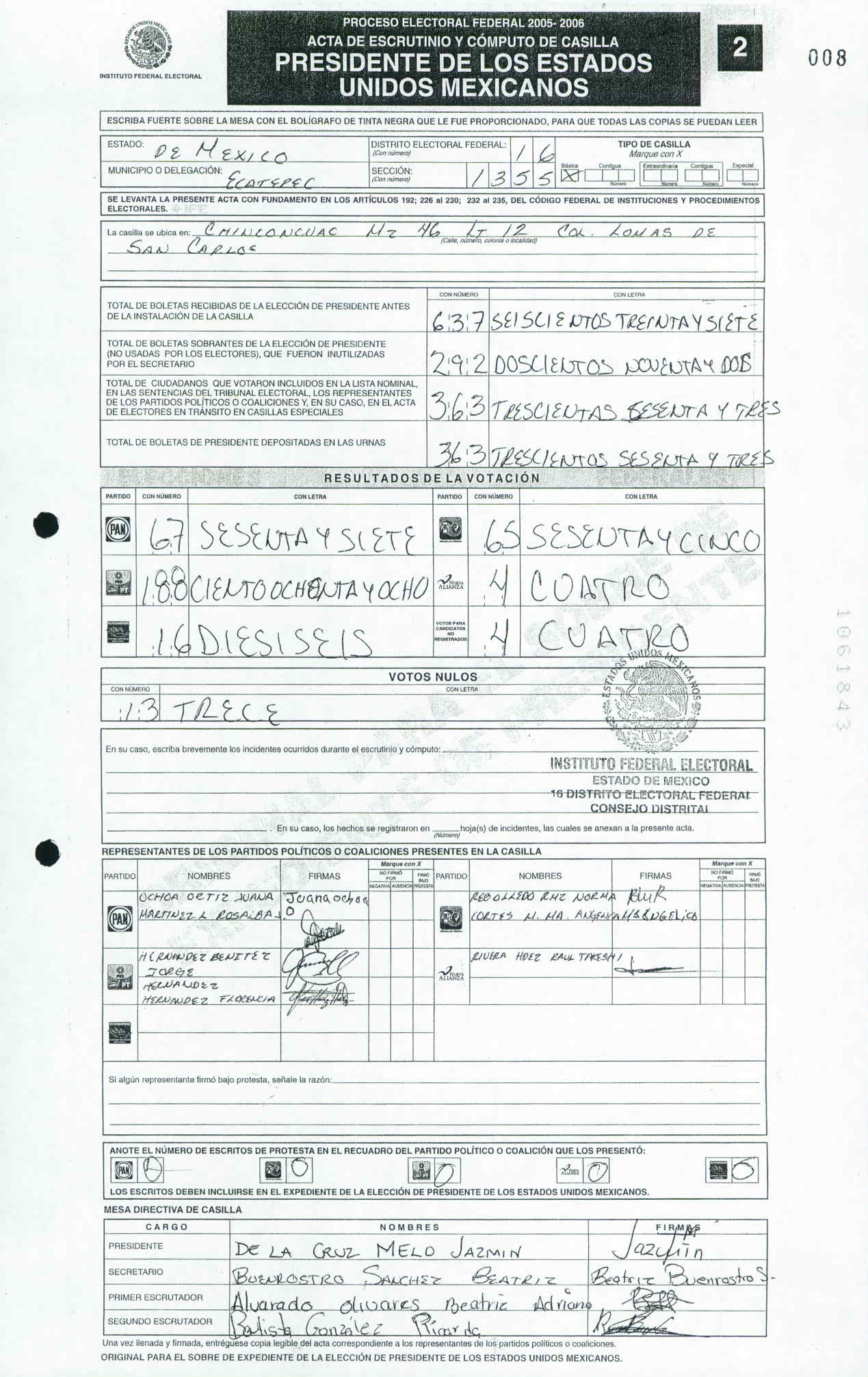 México: Acta presidencial (2006).