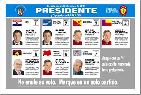 Panamá: Boleta de votación presidencial y diputados al Parlacen (2004).