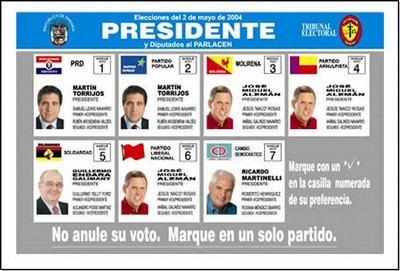 Panamá: Boleta de votación presidencial y diputados al Parlacen (2004).