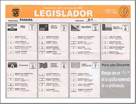 Panamá: Boleta de votación para legislador (2004).