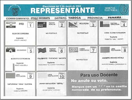 Panamá: Boleta de votación para representante (2004).