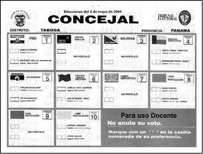 Panamá: Boleta de votación para concejal (2004).