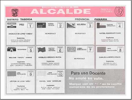 Panamá: Boleta de votación para alcalde (2004).