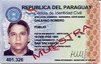 Paraguay: Cédula de identidad (anverso).