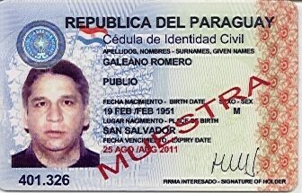 Paraguay: Cédula de identidad (anverso).