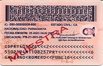 Paraguay: Cédula de identidad (reverso).
