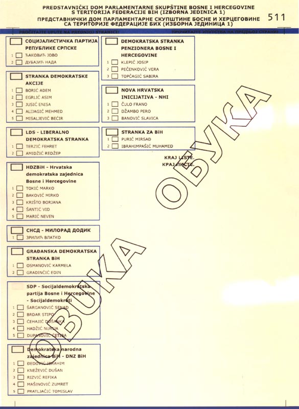 Bosnia: Ballot Paper Sample
