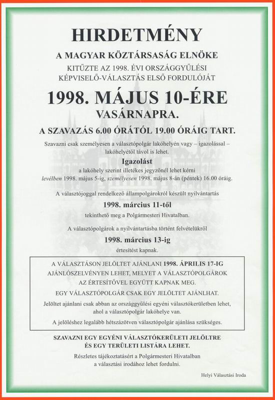 Hungary: Poster for Parliamentary elections (1998)