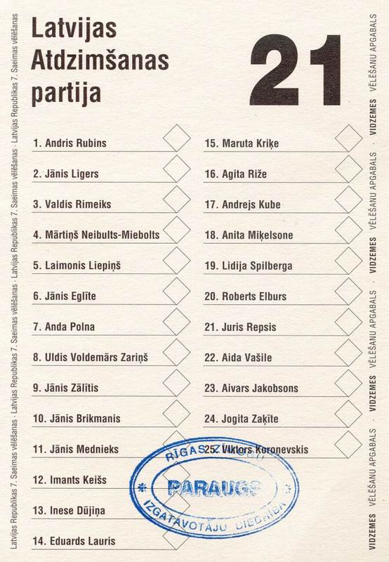 Latvia: Ballot paper (2005)