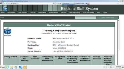 Training Competency Report, IEC South Africa