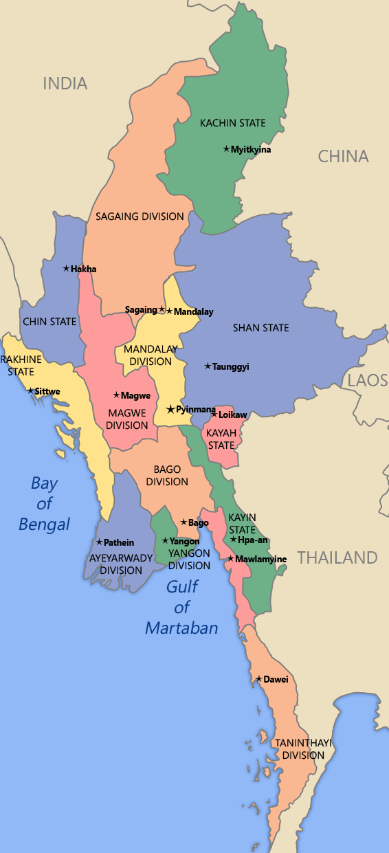 Map of Burma (Myanmar)